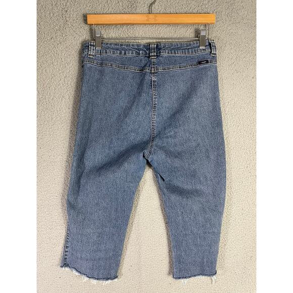 Womens Angels Raw Hem Bermuda Denim Shorts Blue Size 14 High Rise Stretch - Picture 6 of 9